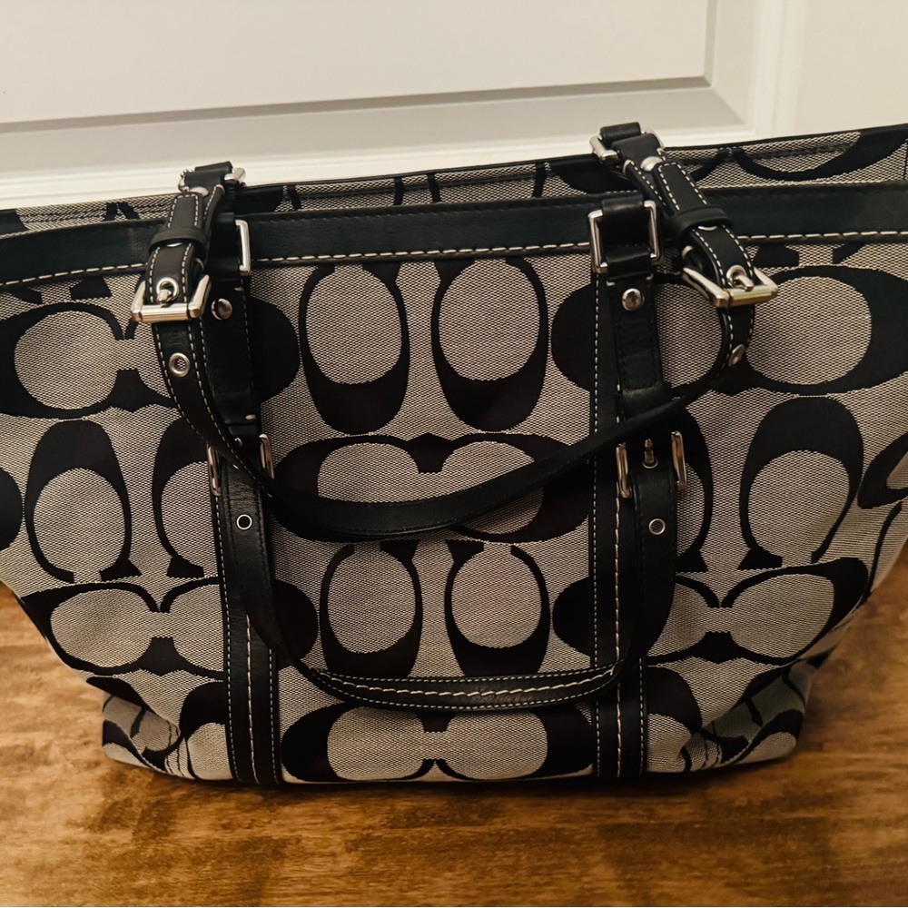 Coach Black and White Signature Tote